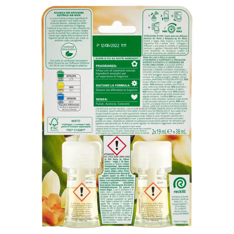 Air Wick Difuzor de Parfum cu Uleiuri esențiale Regenerator Vanilia Rezerva,19 ml X2 Bax 5 buc.